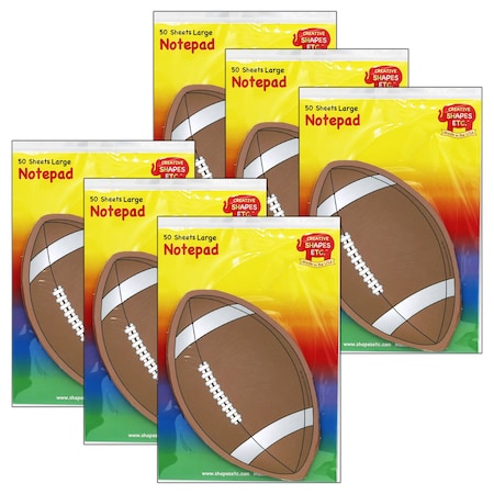 Creative Shapes Etc Large Notepad, Football, 50 Sheets Per Pad, 6PK 53
